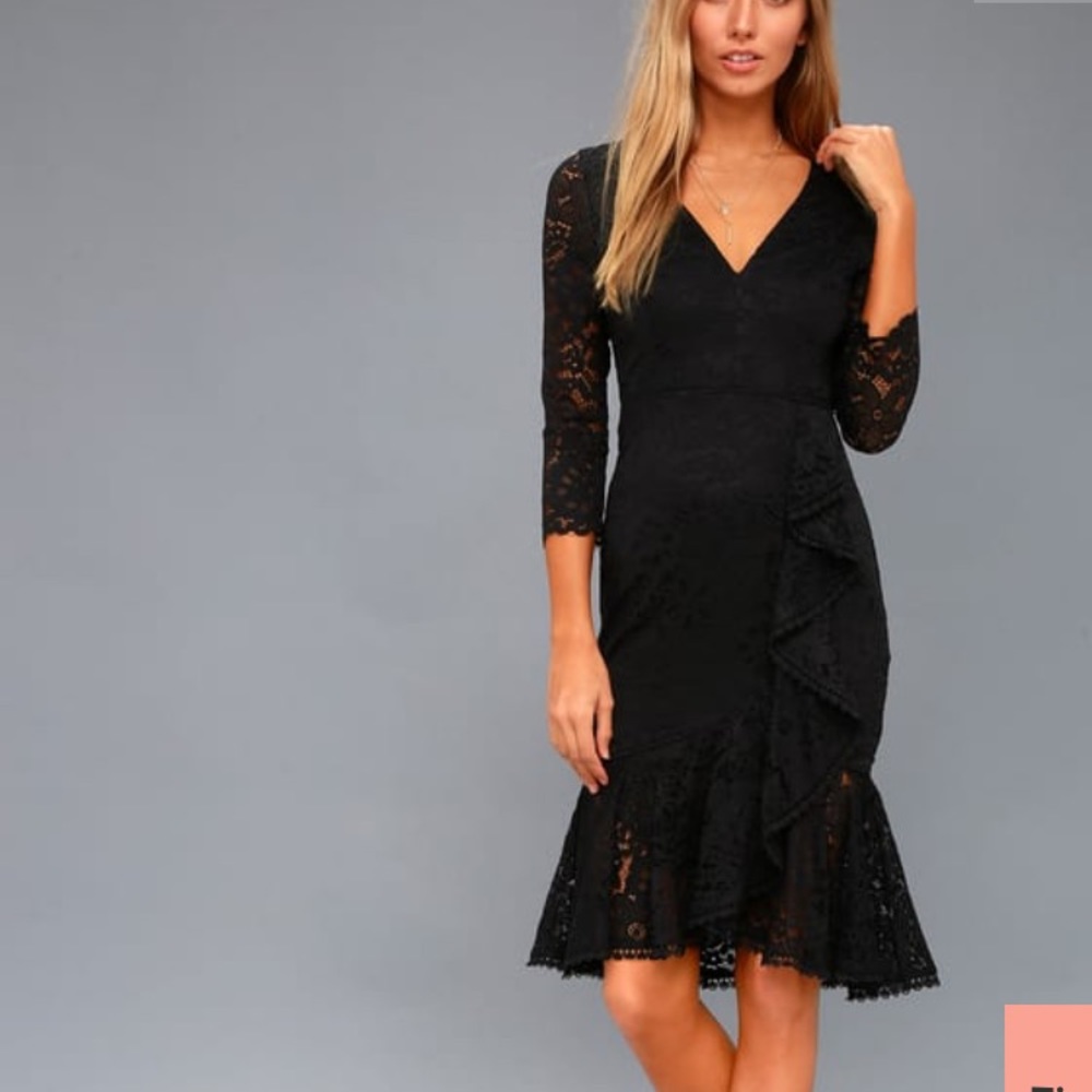 Lulus Black lace midi dress